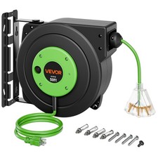 VEVOR Retractable Extension Cord Reel 50FT Heavy Duty 14AWG/3C SJTOW 13A Green