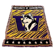 Vintage 1990s University of Washington Huskies Woven Throw Blanket USA - 59x47