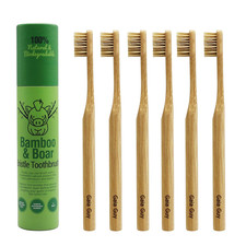 Natural Bristle Bamboo Toothbrush NO Nylon - Boar Hair ONLY - Totally Composta