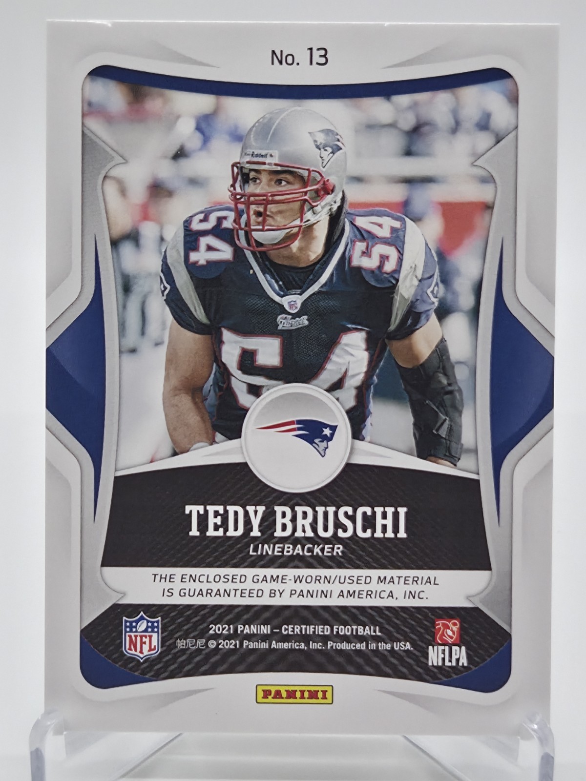 Tedy Bruschi 2021 Certified Football Certified Gamers Dual Game Used Jersey /249 view 2