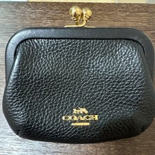COACH Black Leather Frame Coin Purse Kisslock Wallet Women