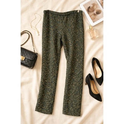 Roberto Collina Green Gold Metallic Wool Silk Boucle Knit Pants Italy M Chic 90s