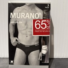 NEW Size S Men's Murano Cotton Low Rise Brief Briefs White w Black W Band 3 Pack