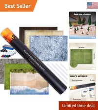 Waterproof D D Game Grid Mat Set with 6 Terrains, Markers, and Multi-Sided Dice