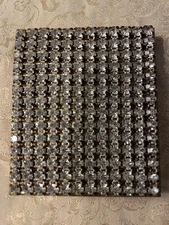 Vintage Rhinestone Powder Compact • Brass & Gold Tone • Mirror & Puff