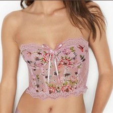 Victorias Secret Dream Angela Embroidered Floral Corset Top Lace Rare Pink 34 C