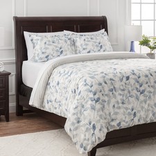Premium 7-Piece King Duvet Cover Set - Costal Blue White Leaves Print Microfi...