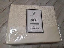 New Wamsutta TWIN Sheet Set 100% Cotton Sateen Weave 400 Thread Count IVORY Lace