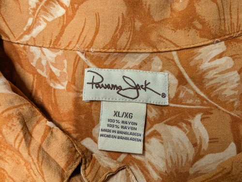 Panama Jack Men's Orange Floral Hawaiian Aloha Print Rayon Button Shirt XL - Picture 5 of 10