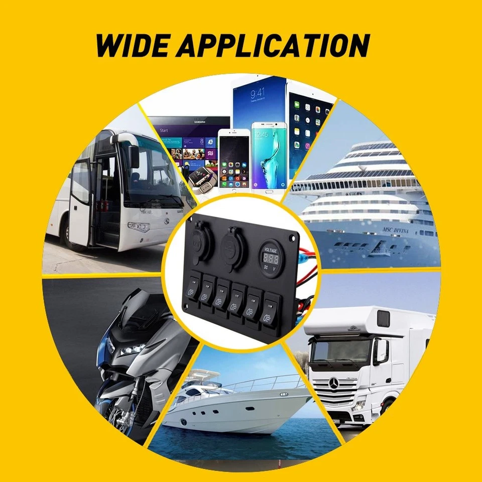 Автомобиль морской лодки 6 Gang водонепроницаемый цепи светодиодный шатун переключатель панели выключатель новый EW - Изображение 4 из 4