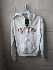 VINTAGE Abercrombie  Fitch Women's White Half Zip Hoodie M Y2K Spellout Slim