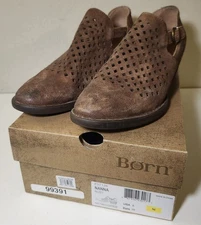 Born Nanna Size 8 Suede Distressed Rust Brown Booties With Box