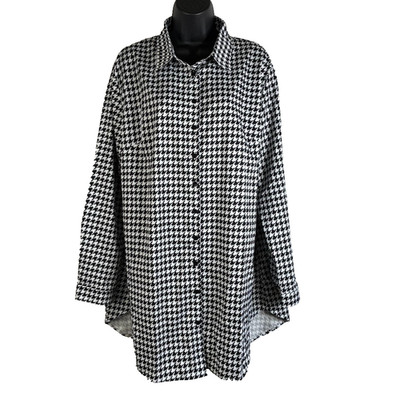 NWT ZANZEA Long Sleeve Casual Shirt Black White Houndstooth Size 18 Button Up
