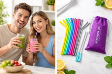 12-Piece Reusable Silicone Stainless Steel Straws Set Flexible 10 Eco