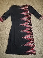 NWT Nine West 3/4 Sleeve Navy Blue W/ Pink Geometric Pattern Fitted Dress Sz 10