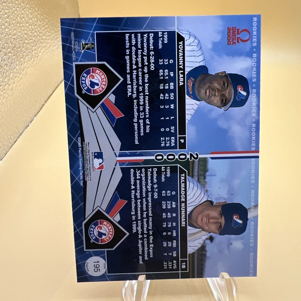 2000 Pacific Omega #195 Yovanny Lara/Talmadge Nunnari Expos /999 - Image 2 of 2