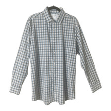 Mizzen Main Long Sleeve Blue Peach Plaid Stretch Button Up Shirt XL Trim Fit