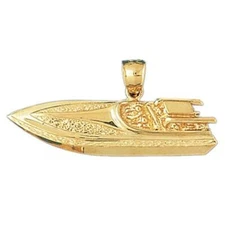 New 14k Yellow Gold Racing Boat Pendant