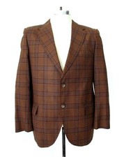Vtg 60s Rat Pack Golden Brown Blue Plaid Worsted Wool Blazer Office Jacket 40S