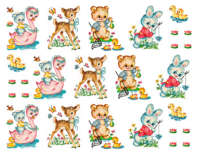 Vintage Image Retro Nursery Baby Animals Transfers Decals AN583