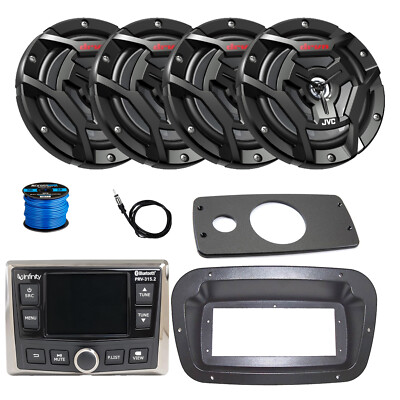 Infinity Marine Radio, ANT, 4x 6.5'' 150W Black Speaker w/Wire,Adapter, Spa Bezel