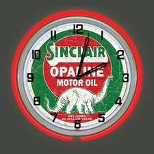 19" Sinclair Opaline Motor Oil Sign Red Double Neon Clock Man Cave Garage