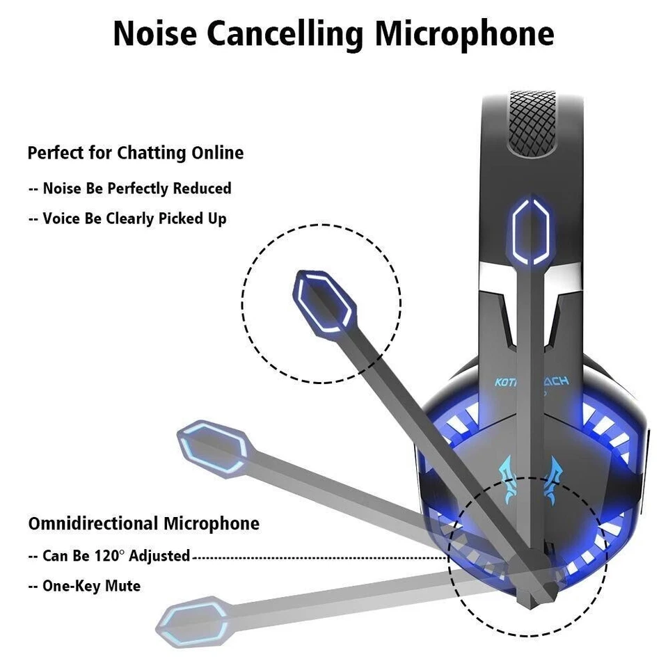 LED Gaming Headset Over-Ear Headphones Headband For PC Laptop PS4 PS5 Xbox One - Image 4 of 4