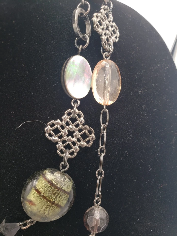 Collar Lia Sophia Doble Hilo Mujer 18" Tono Plata Perlas Abulón Cuentas Foto 4 de 4