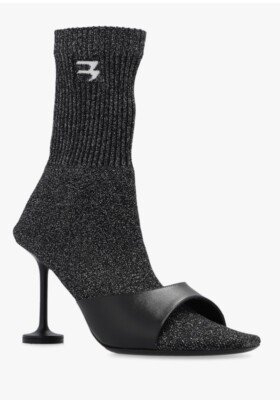 $1190 Balenciaga Sock Bootie (Women) BLACK And Silver Tone,Size 6 US / 36 EU