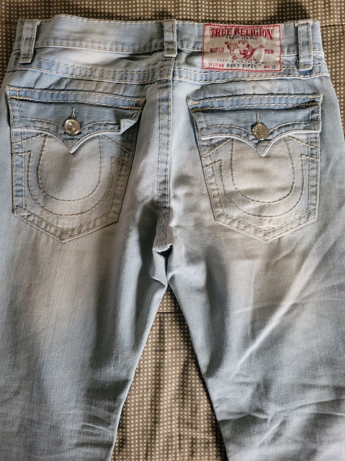 MENS TRUE RELIGION DISTRESSED BLUE JEANS SIZE 36X34 E… Gem