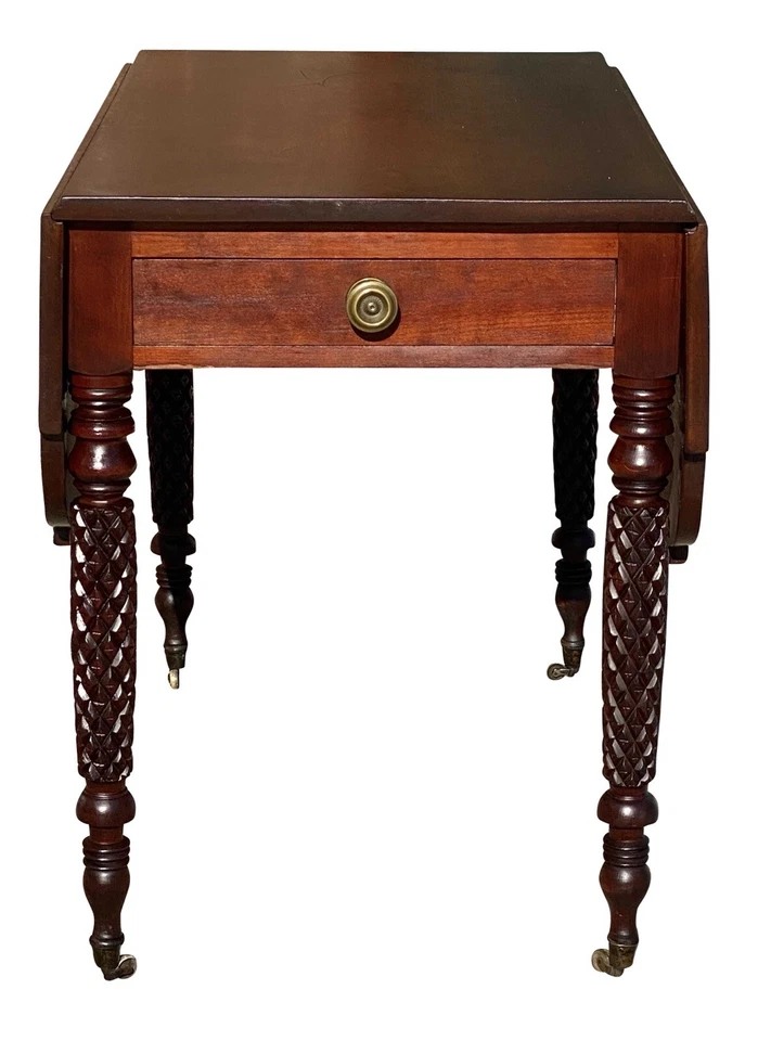 ANTIGUA MESA DE COMEDOR FEDERAL HOJA CAÍDA DE CEREZA - JF HOLBROOK SPRINGFIELD MA Foto 2 de 4