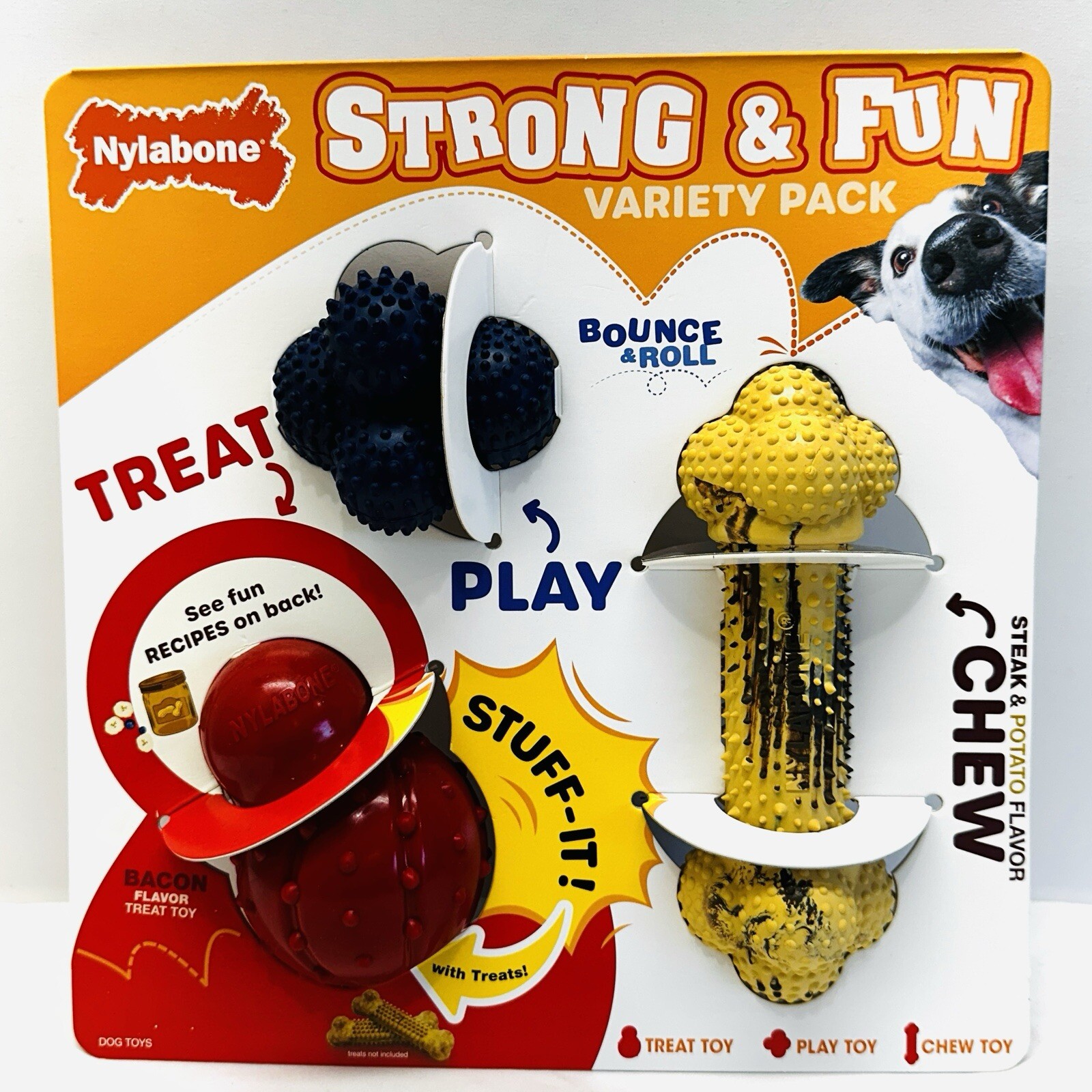 NYLABONE Strong & Fun Variety 3 Pack Dog Toy Strong Chew Fre
