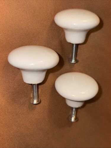 3 Salvaged White Porcelain Drawer Knobs Round Ceramic Pulls Cabinet w/Screws - Picture 2 of 19