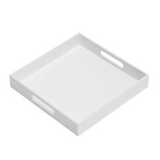 Glossy White Sturdy Acrylic Serving Tray with Handles-12x12Inch-Serving Coffe...