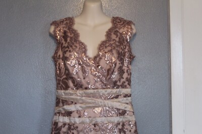 tadashi shoji rose gold dress Tadashi Shoji Cassia Bow-Shoulder Crepe Evening Gown ALG1837