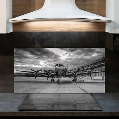 Spritzschutz Küchenrückwand ESG Deko Glas 120x60 Schwarz Weiß Flugzeug