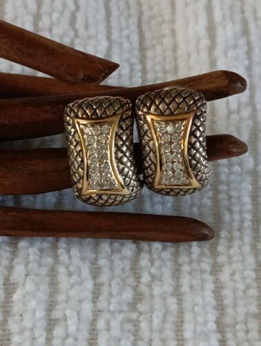 Orecchini Huggie Quilty Omega Effy D'oro Sterling & Oro 14k Diamanti - Foto 2 di 6