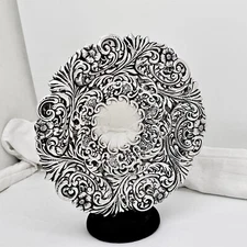 SHREVE & CO. VICTORIAN FLORAL REPOUSSE STERLING SILVER CANDY DISH/TRINKET TRAY