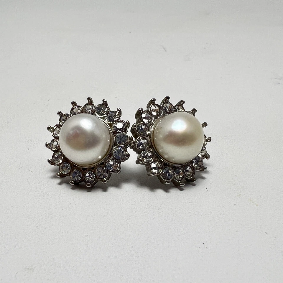 Pendientes Mujer Perla Cultivada Estrás Tachuelas Acero Inoxidable Bisutería Foto 2 de 4