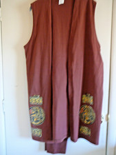 Pant's Suit Vintage Sleeveless Cover Cotton Browns 3 Piece Set Casual Size S