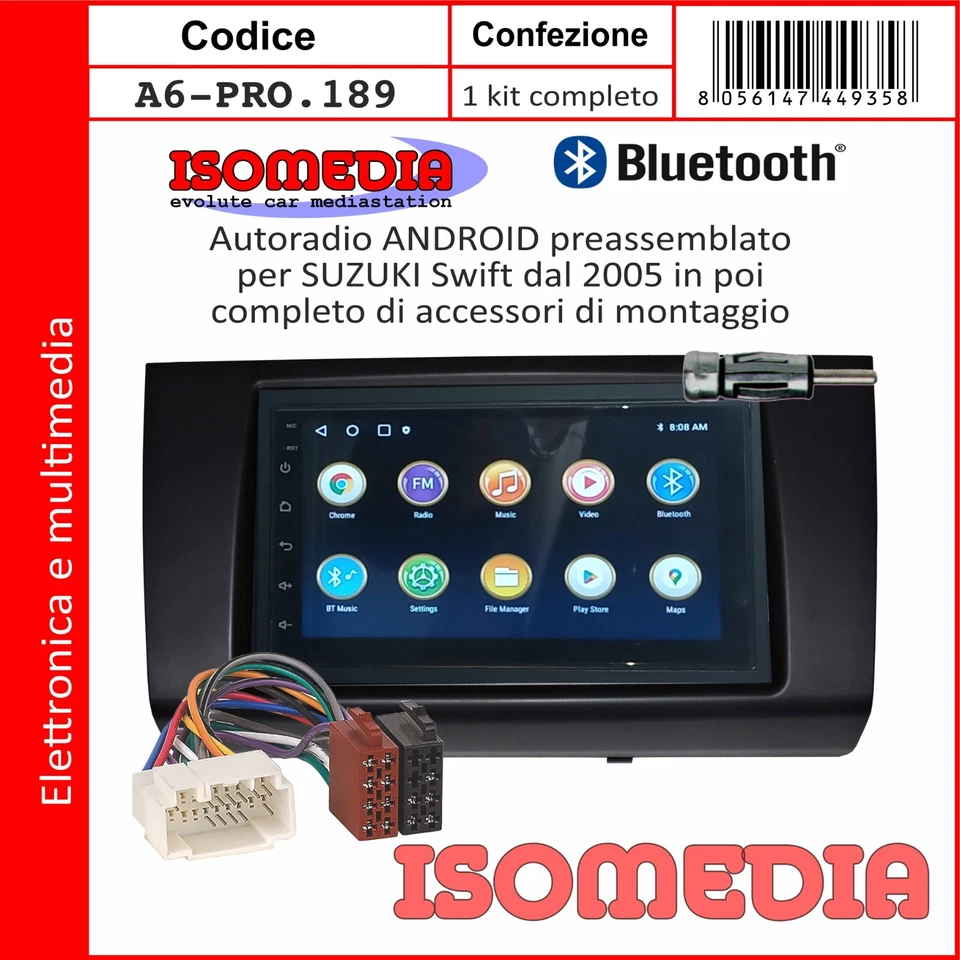 AUTORADIO ANDROID SUZUKI SWIFT2005 IN POI KIT 4 + 64GB BLUETOOTH E USB - Immagine 3 di 4