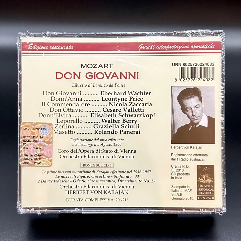 Mozart DON GIOVANNI Karajan Wachter Price Schwarzkopf [Urania 3 CD] SEALED RARE Foto 3 de 4