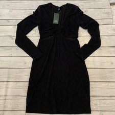 Wild Fable Bodycon Womens Small Dress Mini Long Sleeve Shimmer Black Cutouts