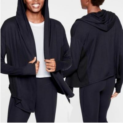 ATHLETA Nirvana Wrap Hoodie Open Front Black Cardigan Small Double list