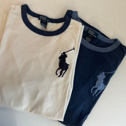 Polo Ralph Lauren Boys  Blue White Big Pony T Shirt Size XL (18-20) Lot Of 2 - 第 1/7 張圖片