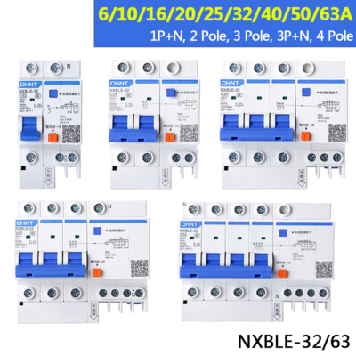6A-63A 2/3/4 Pole 1P+N 3P+N RCD RCBO Residual Current Circuit