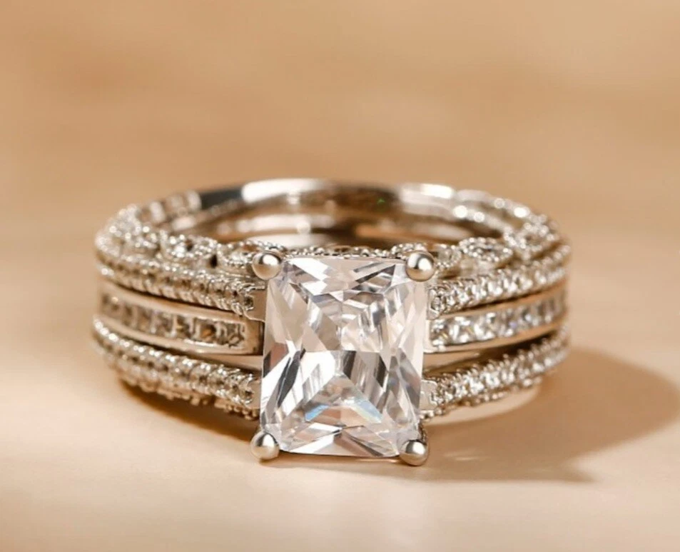 NIB Jeulia Interchangeable Radiant Cut Sterling Silver Bridal Set