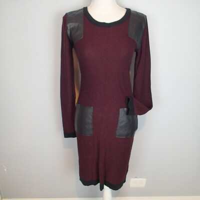 walter baker leather dress W118 xs Knit faux Pockets Long Sleeve Sheath Dress Stretch leather