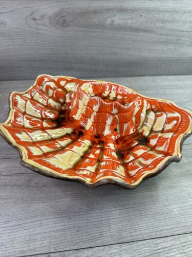 Vintage Set Of 2 Treasure Craft Orange Yellow Seashell Chip & Dip Bowl - Picture 4 of 23