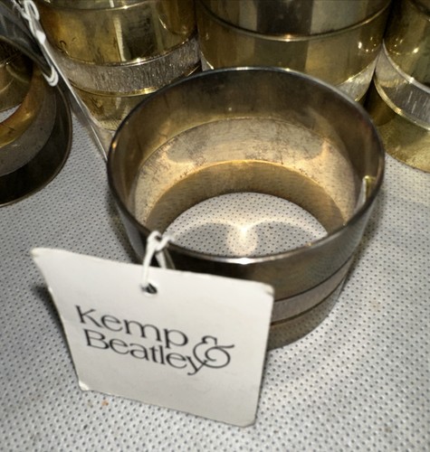 Kemp $Beatley Two Tone Silver & Gold Metal Round Napkin Rings Set 8 MCM Vintage - Picture 2 of 4